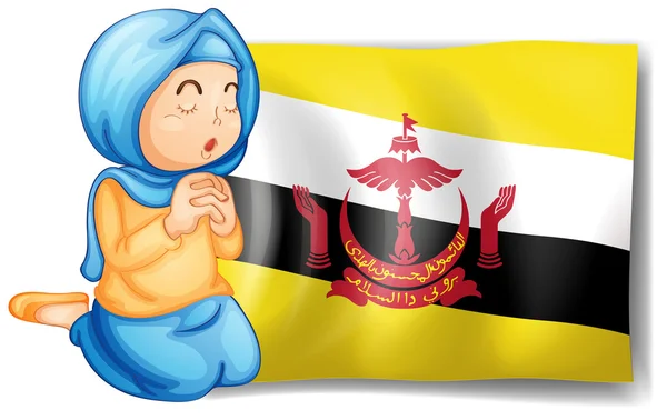 A lady near the flag of Brunei — Stock Vector