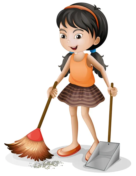 A young girl sweeping — Stock Vector