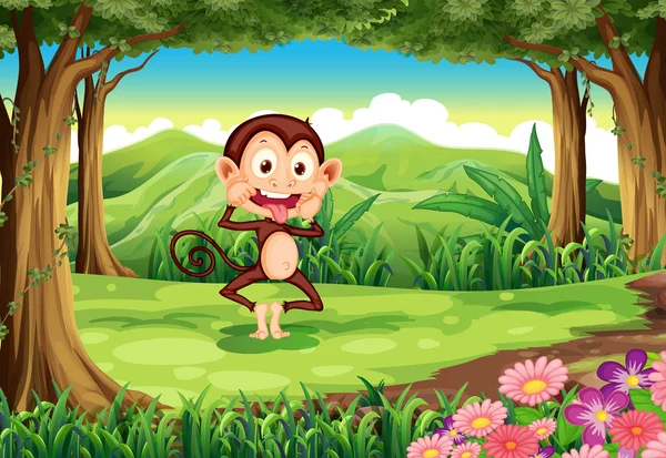 Un mono salvaje juguetón en el bosque — Archivo Imágenes Vectoriales