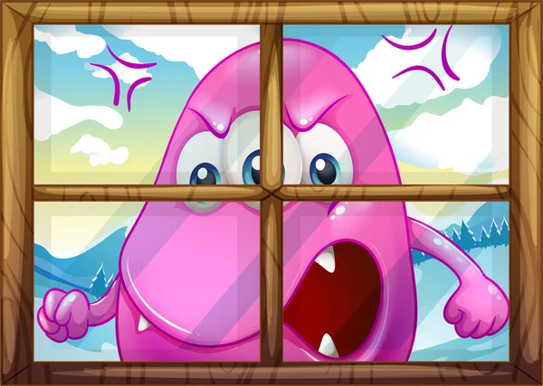 Ein wütendes rosafarbenes Monster vor dem Fenster Stockillustration