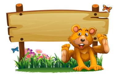 oynak bir ayı yakınındaki boş ahşap tabela