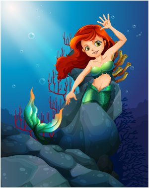 A pretty mermaid trapped with the big rocks under the sea clipart