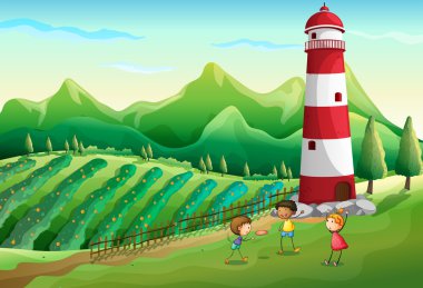 üç sevimli çocuk kule oyun Farm