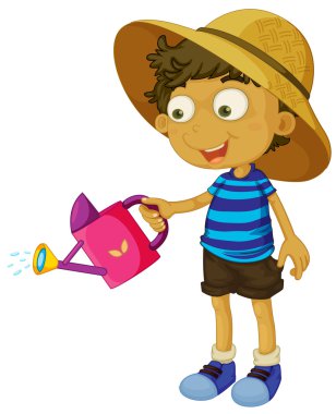 bir yağmurlama ile küçük ve sevimli bir çocuk