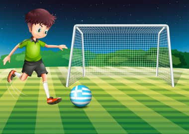 Yunanistan bayrağı alanına, bir futbol topu