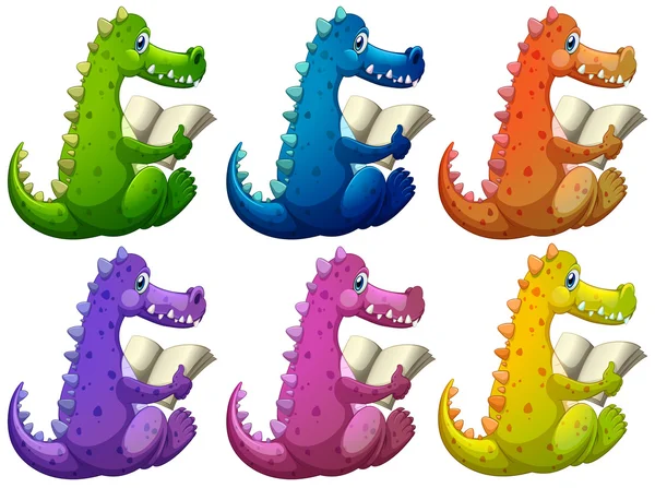 Цветные крокодилы читают — стоковый вектор