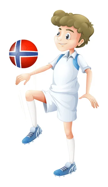 Míč s vlajkou Norska hraje fotbalový hráč — Stockový vektor