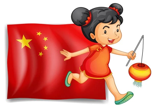 The flag of China at the back of the young Chinese — Stock Vector