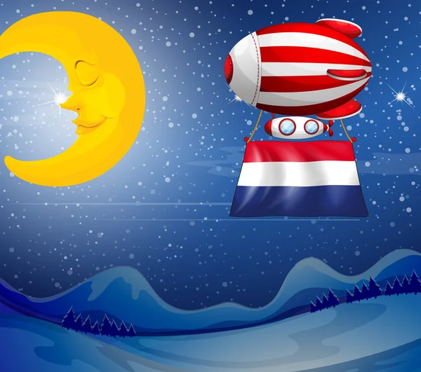 Un ballon flottant près de la lune avec le drapeau des Pays-Bas — Image vectorielle