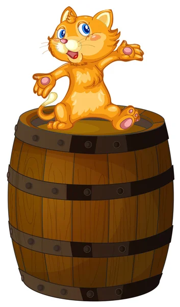A wooden barrel with a cat — Stock Vector
