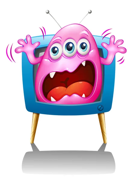 A TV with a pink monster screaming — Stock Vector