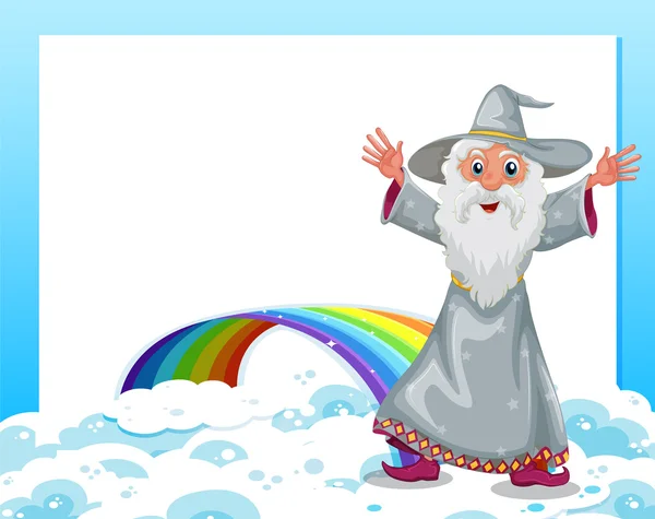 An empty template with a wizard and a rainbow — Stock Vector