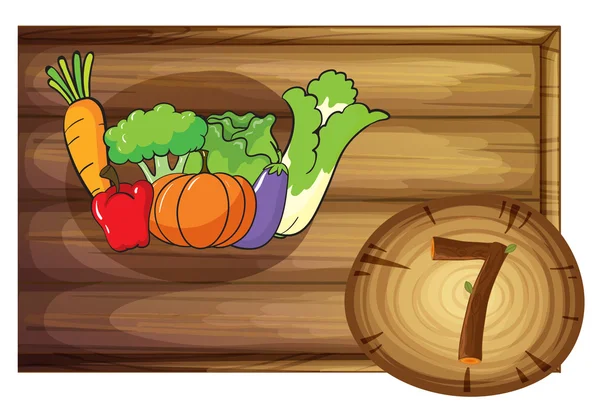 Ein Holzgestell mit sieben Gemüsen — Stockvektor