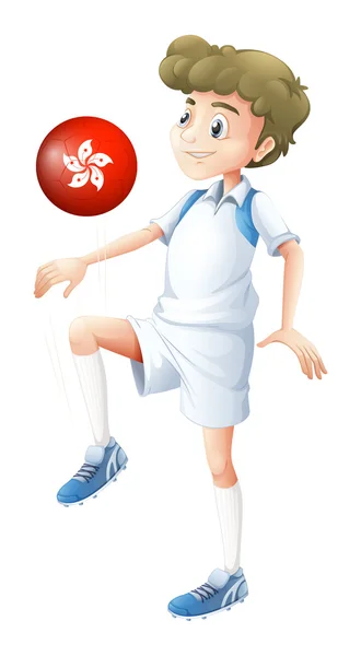 A boy using the ball with the flag of Hongkong — Stock Vector