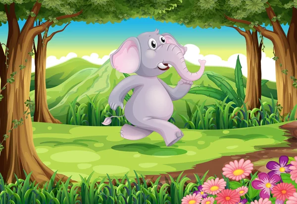 Μια ζούγκλα με ένα γκρι ελέφαντα — Διανυσματικό Αρχείο
