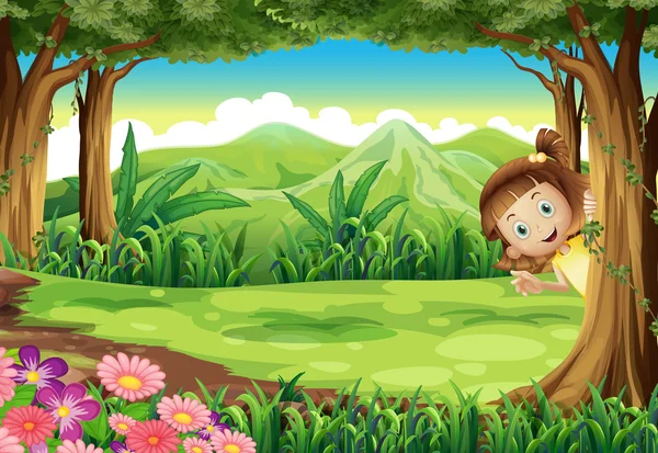 A girl hiding at the jungle — Stock Vector