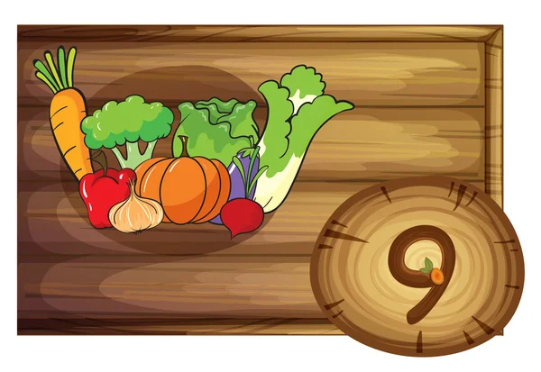 A wooden frame with nine vegetables — Stock Vector