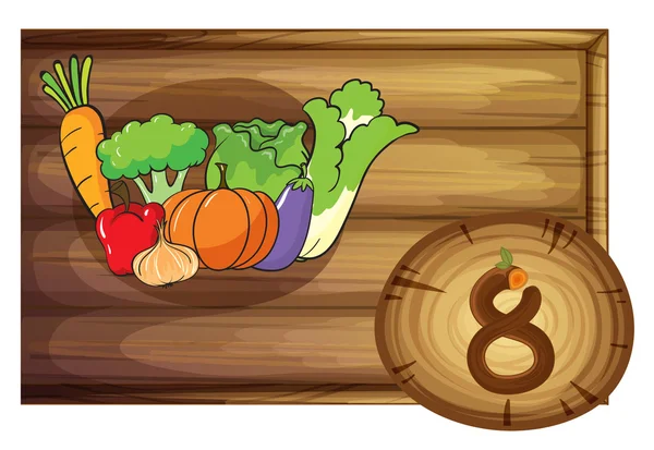 A wooden frame with eight vegetables — Stock Vector