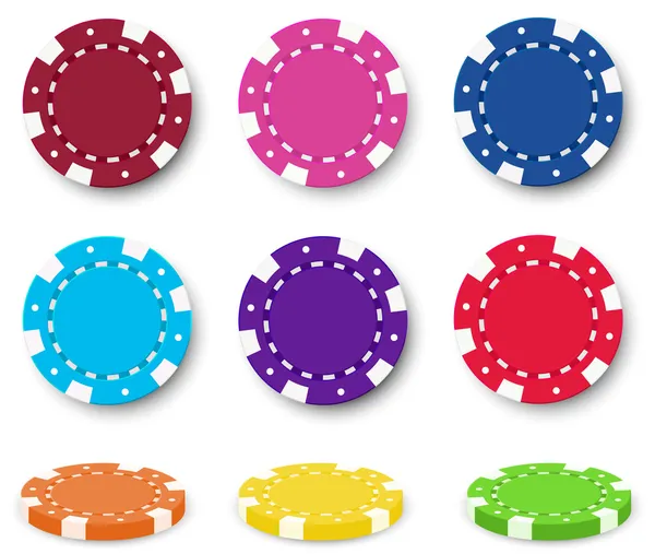 Nove fichas de poker coloridas — Vetor de Stock