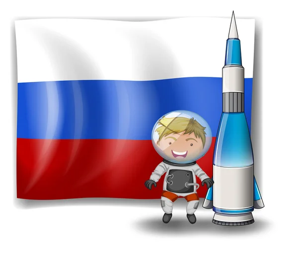 The flag of Russia with an explorer and a rocket — Stock Vector