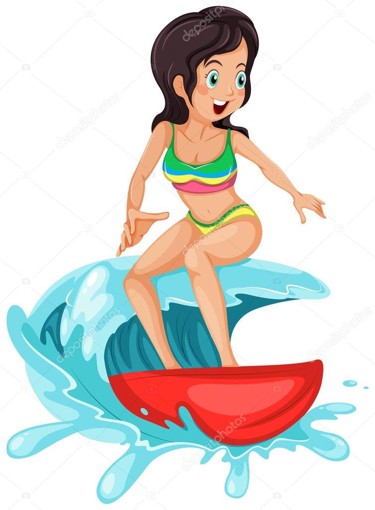 A young lady surfing