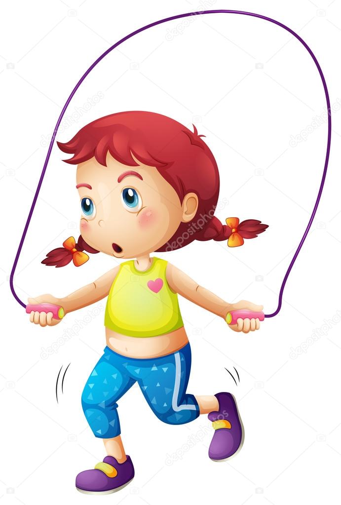 A cute little girl playing skipping rope