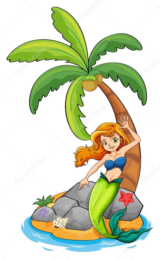 A mermaid near the coconut tree