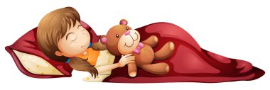 A young girl sleeping soundly with her toy clipart