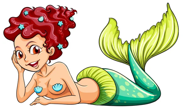 Una sirena sorridente con la coda verde — Vettoriale Stock