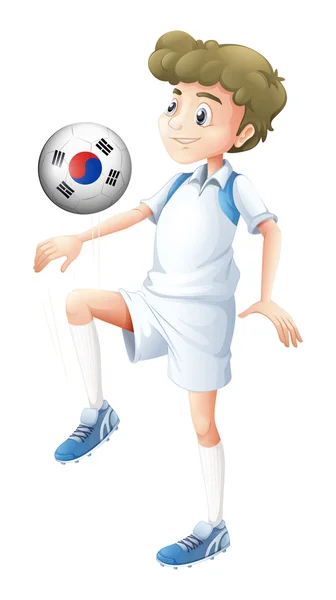 Een man met behulp van de bal met de vlag van Zuid-korea — Stockvector