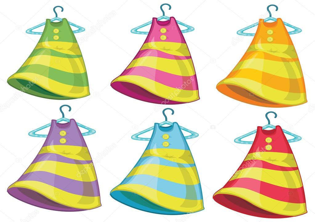 Six colourful dresses