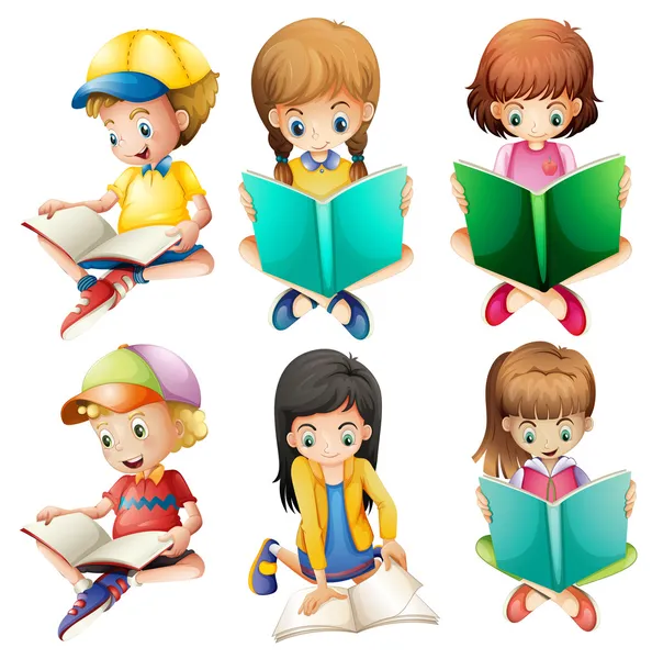 Niños leyendo — Vector de stock