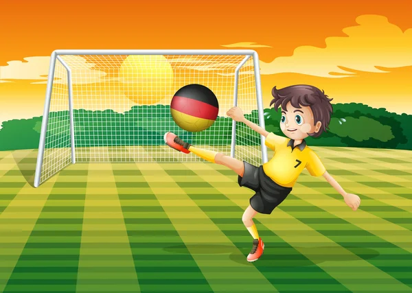 A girl kicking the ball with the flag of Germany — Stock Vector