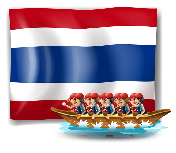 Лодка с мужчинами возле флага Таиланда — стоковый вектор