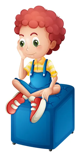 A young boy sitting above the blue chair — Stock Vector