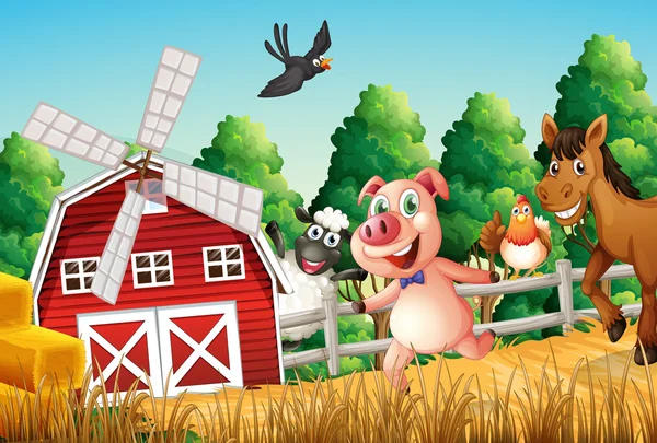 幸せな農場の動物 — ストックベクタ