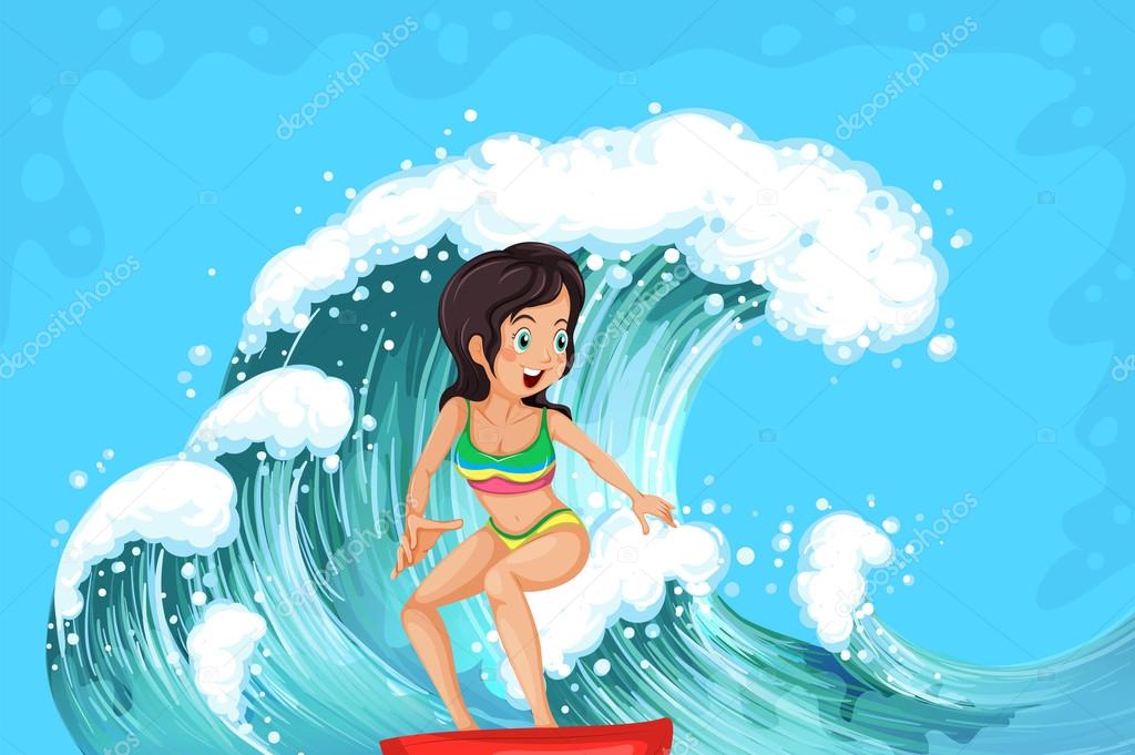 A brave girl surfing