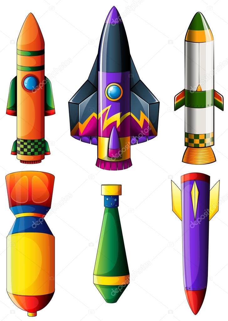 A group of colorful rockets