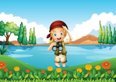 bir kadın explorer bir teleskop ile