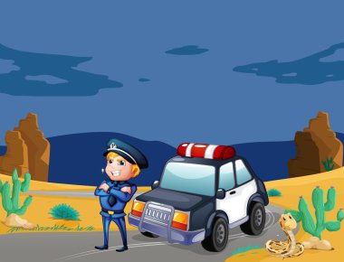 gülümseyen bir polis devriye arabası yanında