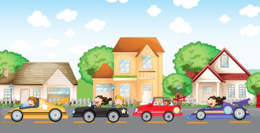 Gençler araba yarışları mahallede önünde