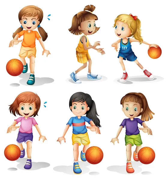 Little female basketball players — Stock Vector