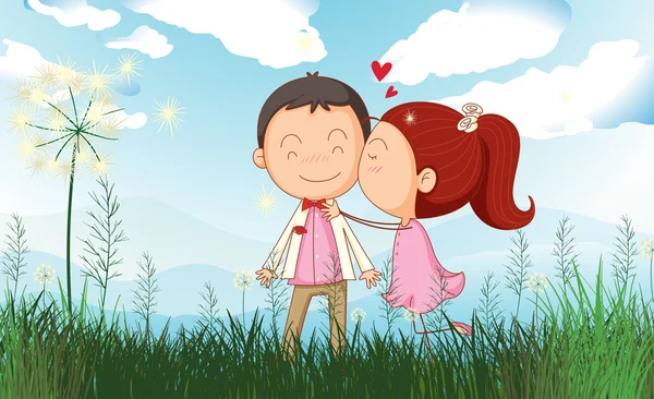 Una pareja en el campo — Vector de stock