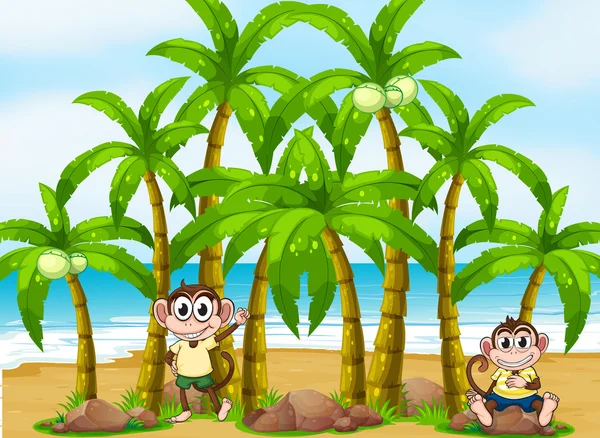 A beach with coconut trees and monkeys — Stock Vector