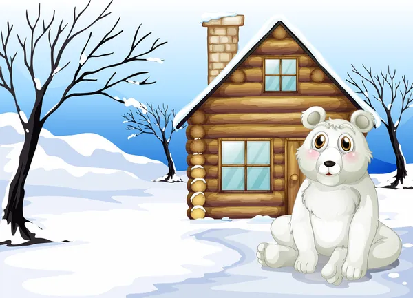 Белый медведь снаружи деревянного дома — стоковый вектор