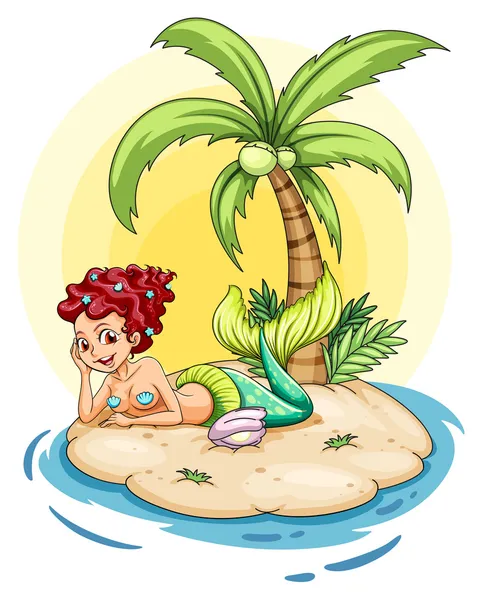 A smiling mermaid in an island — Stock Vector