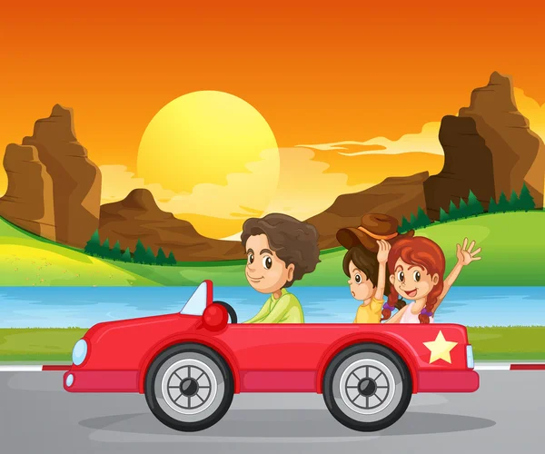 A boy travelling with two cute girls — Stock Vector