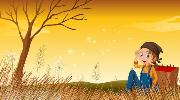 A young boy above the hill resting — Stock Vector