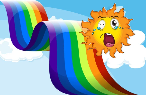 A crying sun near the rainbow — Stock Vector