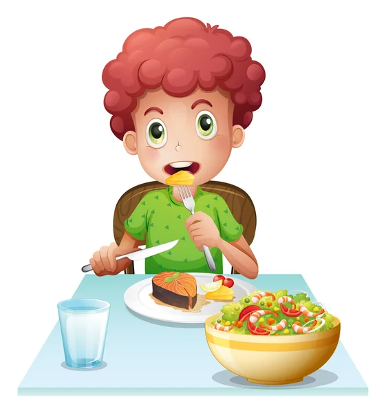 Un niño comiendo — Vector de stock